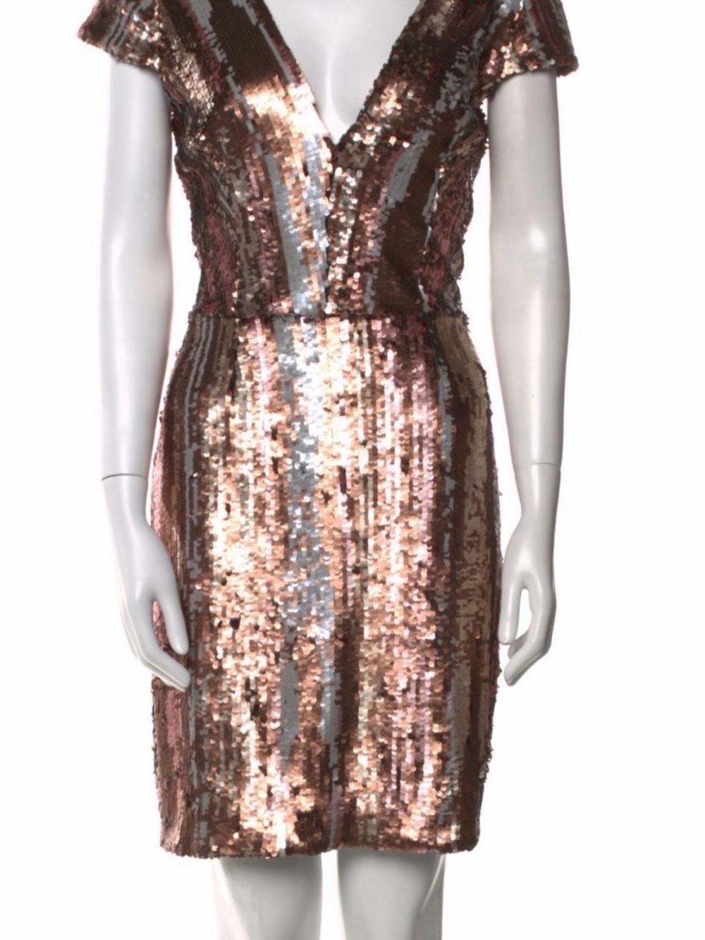Dress the Population Rose Gold Sequin V-Neck Cap Sleeve Cocktail Dress
